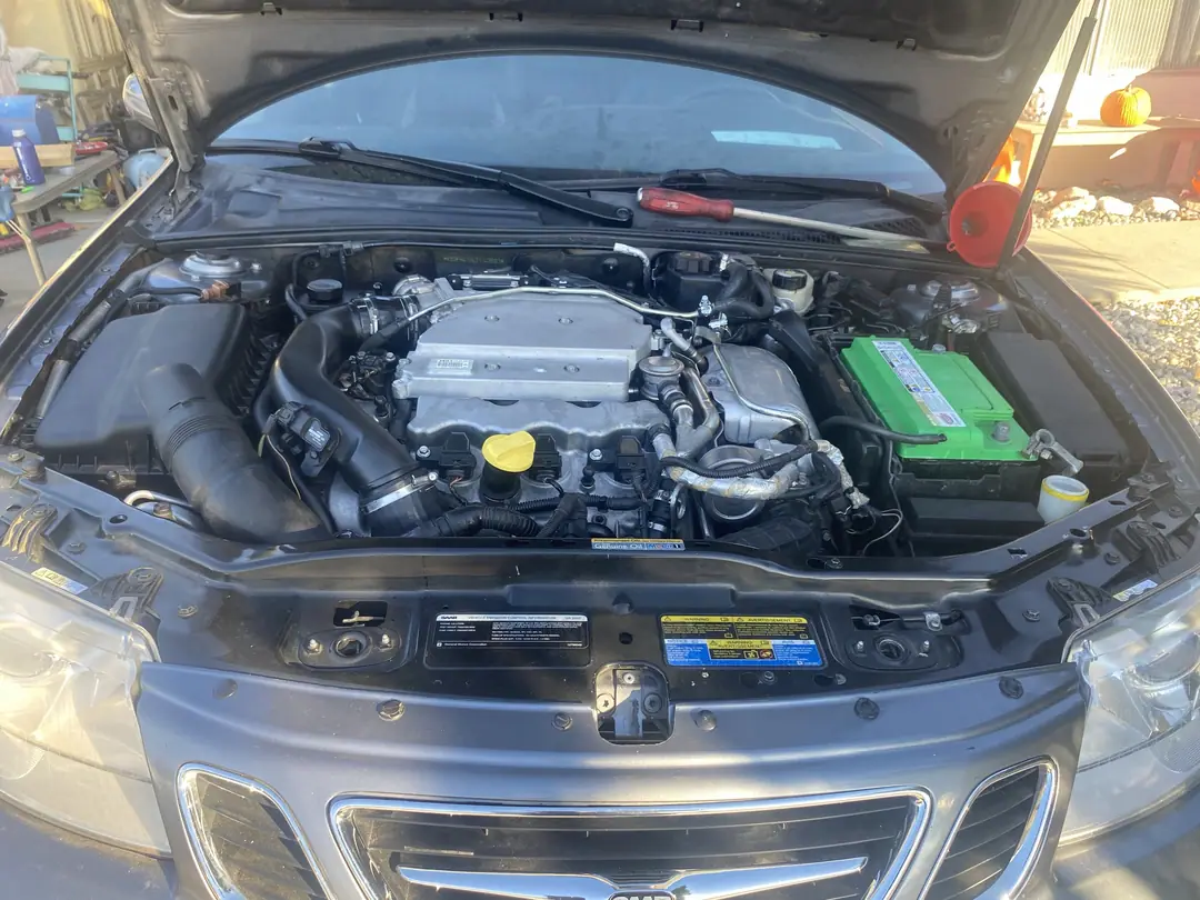 The Saab engine bay later in October with the engine covers back on