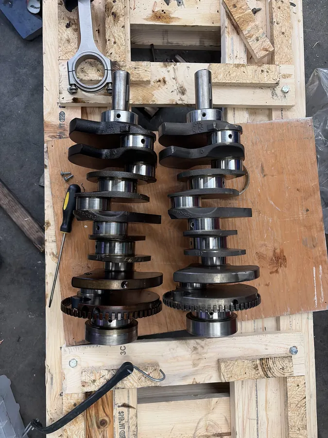 Two crankshafts ready for engine builds