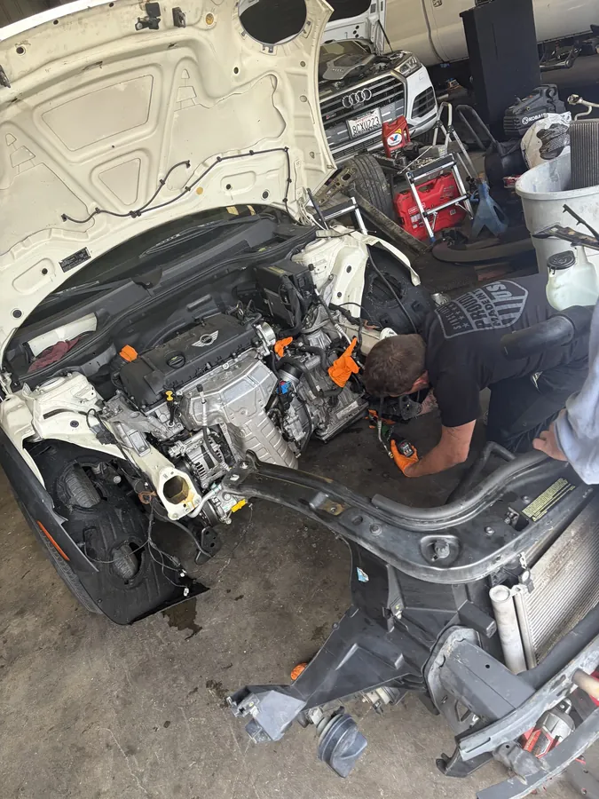 Mini Cooper engine swap underway