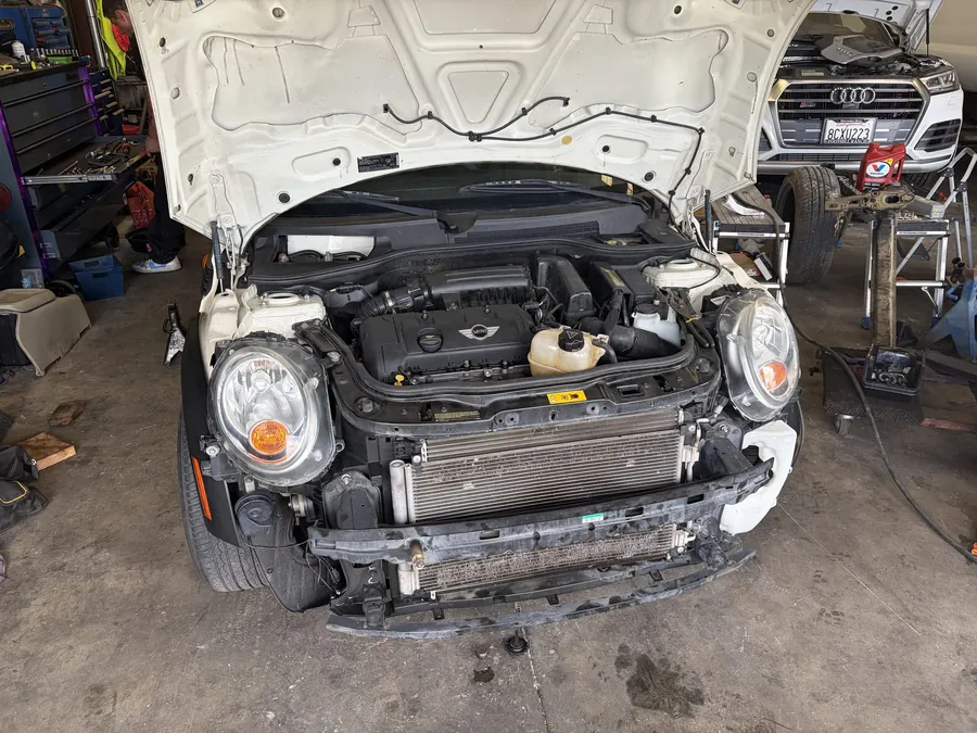Mini Cooper engine work in the shop