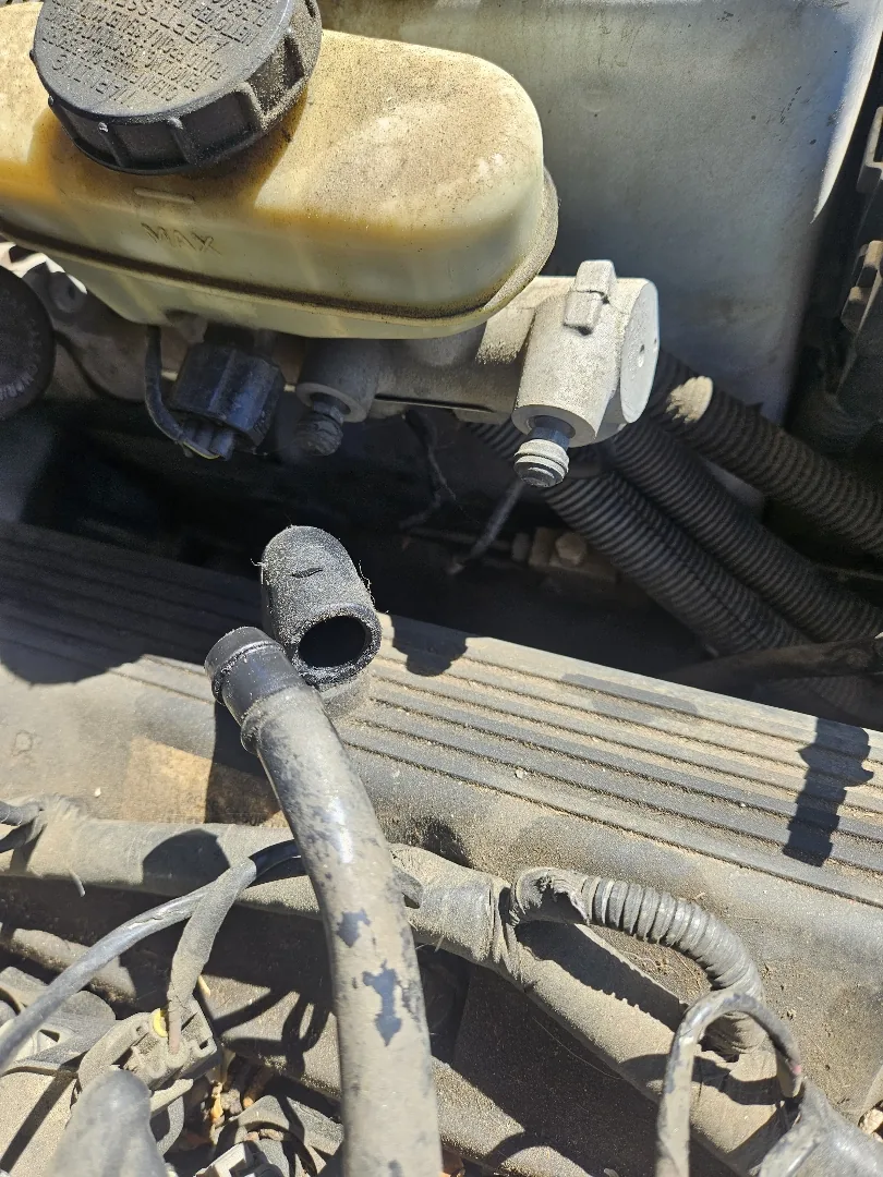 Cracked vacuum line found at the master cylinder on a Riverside CA job
