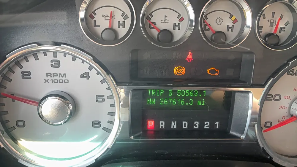 Gauge cluster check on a Ford F-250 during diagnosis for a San Bernardino CA customer