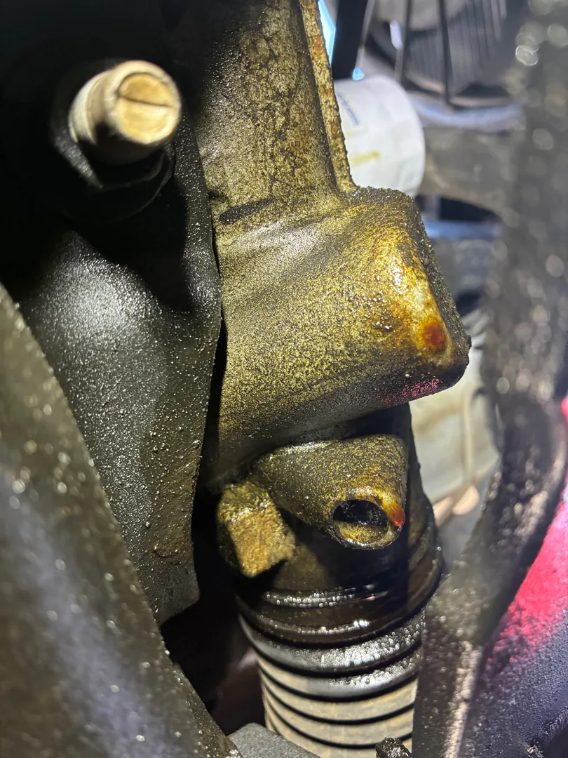 Leaking steering knuckle found during a Mustang diagnostic in San Jacinto CA