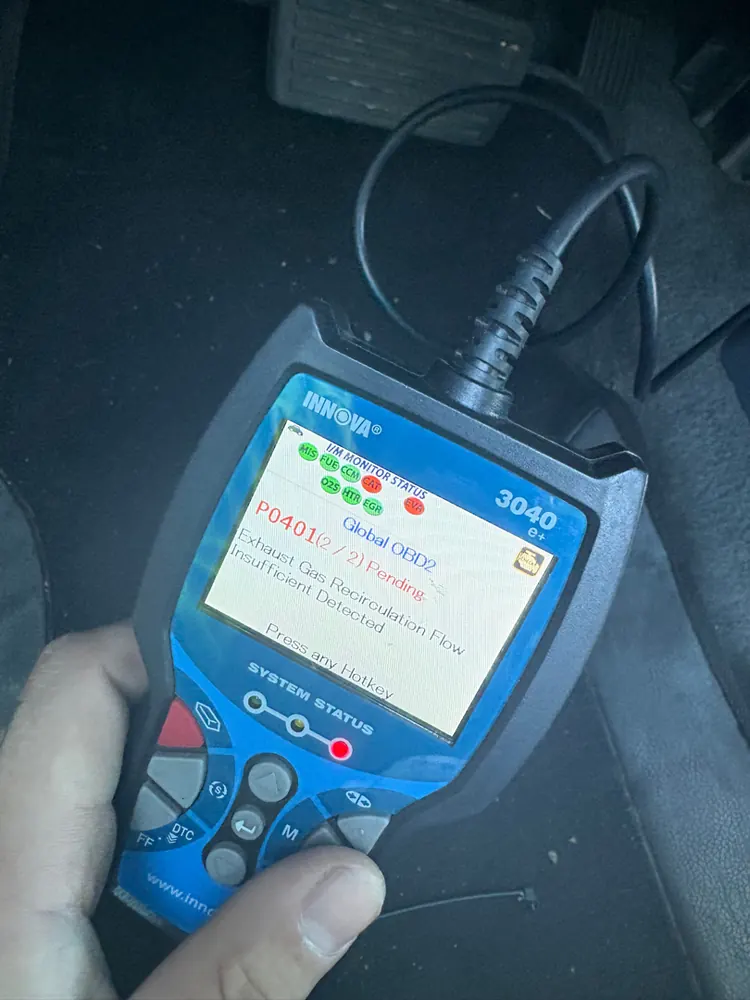 Scan tool showing code P0401 EGR insufficient flow on a 2001 Honda Civic