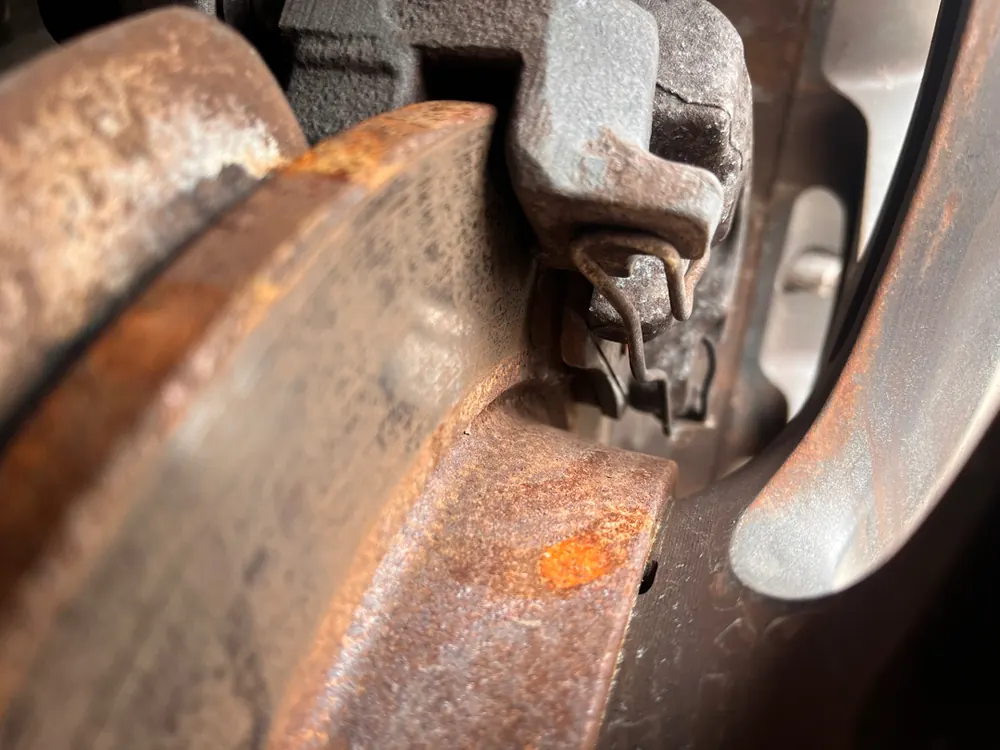 Rusted, scored brake rotor found during an inspection in Riverside CA