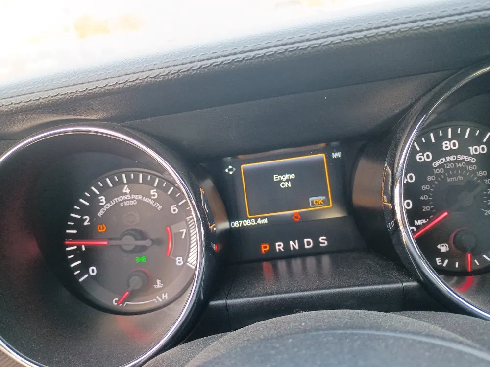 Instrument cluster warning message on a Ford Mustang during a powertrain diagnostic in Moreno Valley CA
