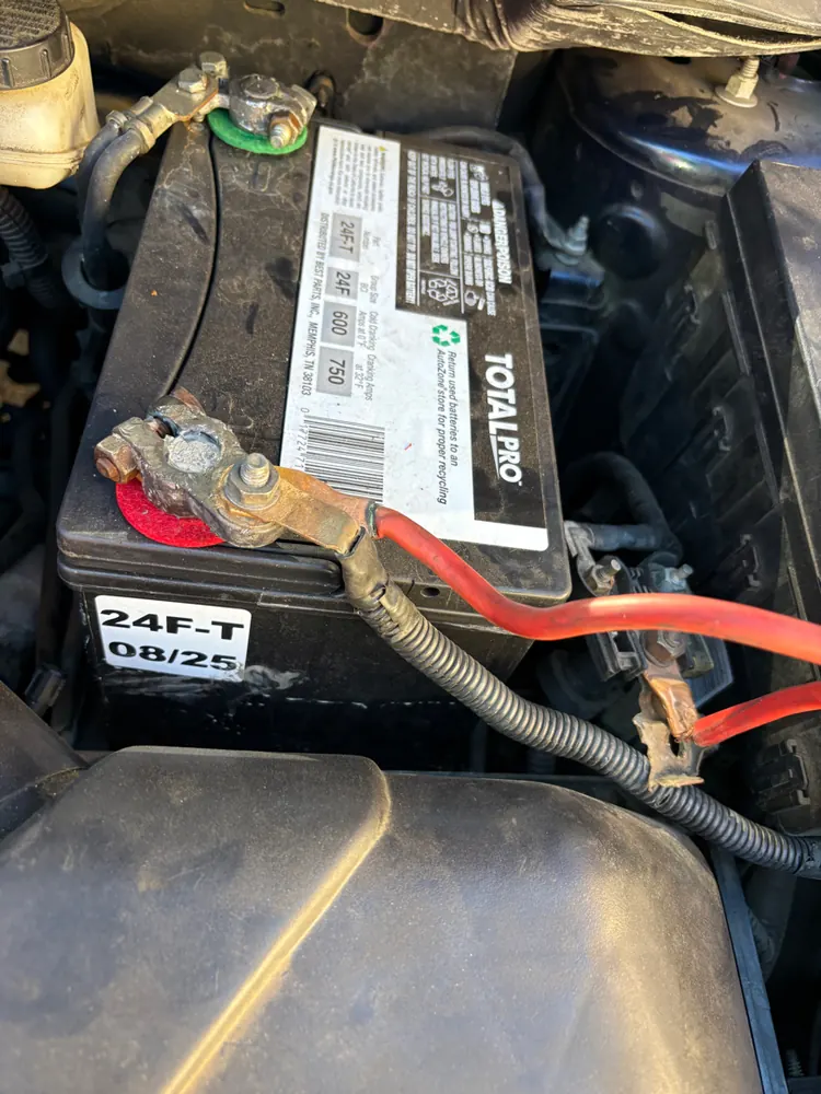Corroded battery terminals found during an electrical diagnosis