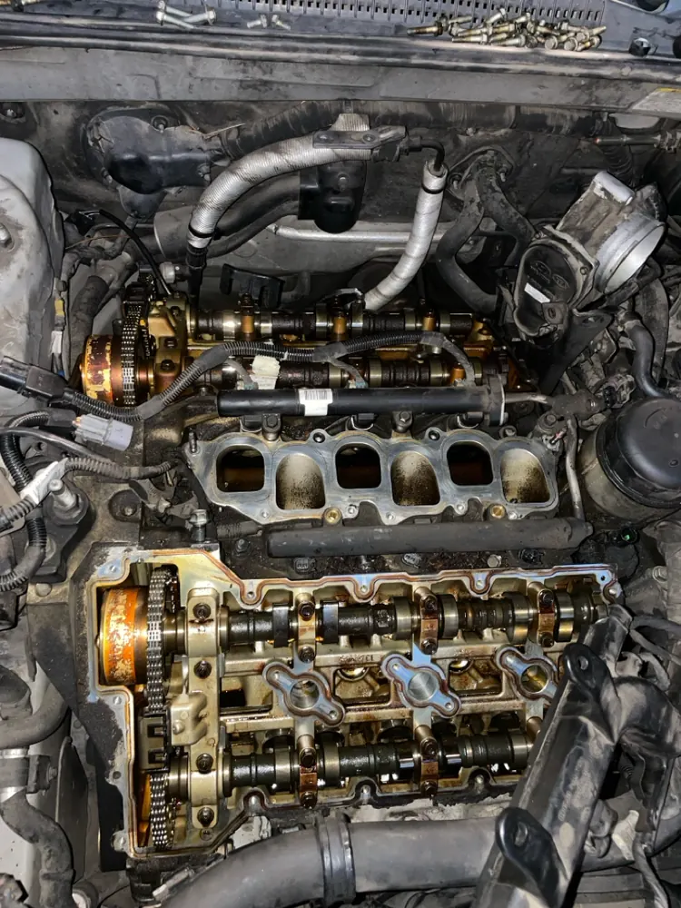 V6 engine opened to the valvetrain during internal engine repair in Riverside CA